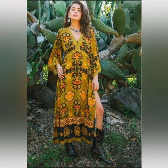 NINE LIVES BAZAAR EMPIRE DRESS COYOTE boho floral print Maxi Dress NWT XXL - Picture 15 of 15